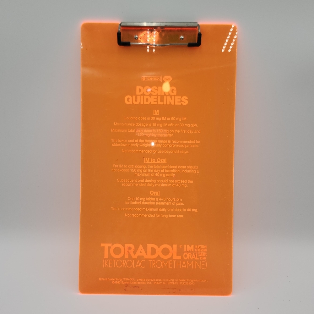 Orange Clipboard Toradol Syntex Pharmaceutical  Clipboard Drug rep medicine